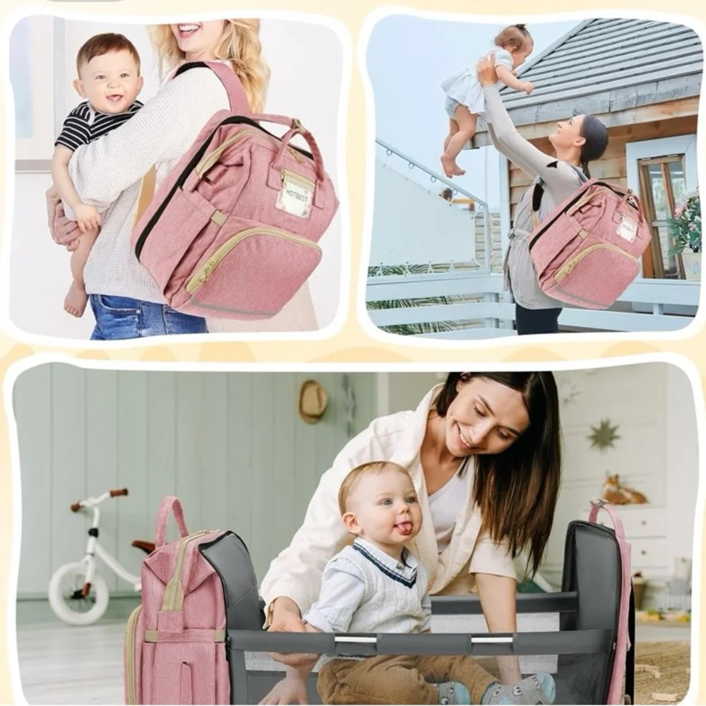 Light Pink Diaper Bag Backpack Changing Station